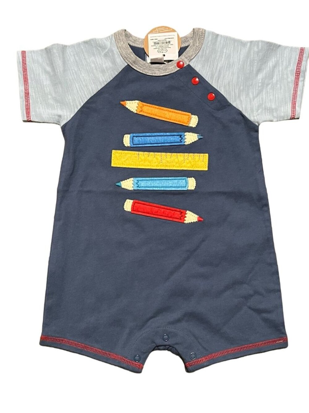 Mud Pie 3m 6m Back to School Preschool crayon pencil ruler shortall romper NWT